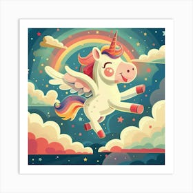 Flying Happy Little Unicorn Kids Room Art Print