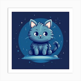 Blue Cat On The Moon Art Print