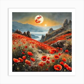 Poppy Landscape Painting (7) Art Print
