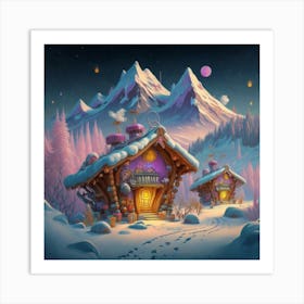 Mountain village snow wooden 6 1 Art Print