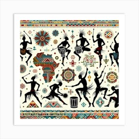 Tribal African Art men silhouettes 2 Art Print