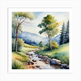 Watercolor Of A Stream Art Print