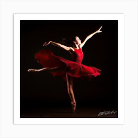 Ballerina Leap - Ballerina In Red Dress Art Print