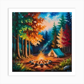 A Serene Campsite In The Heart Of The Forest Art Print