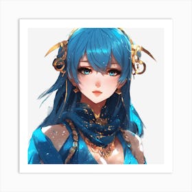 Blue Haired Anime Girl Art Print