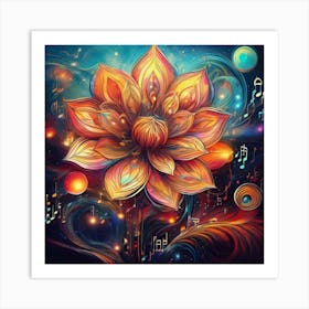 Lotus Flower With Music Notes 3 Art Print