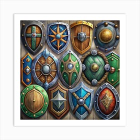 Set Of 12 Fantasy Shields Art Print