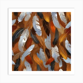 Feathers Brown and White Art Print