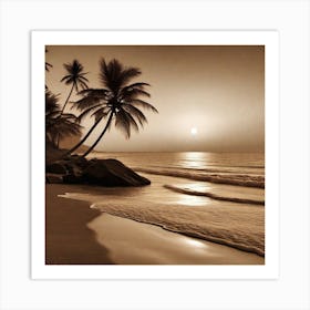 Sepia Beach Sunset Art Print