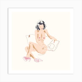 Girl With A Magazine Square Art Print