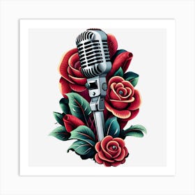 Roses And Microphone Art Print