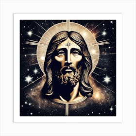 Jesus Face With Stars Art Print