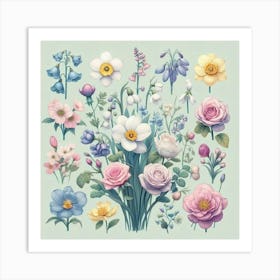 Birth flowers family bouquet 21 Art Print