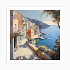 Seaside Serenity: Brushstrokes Beneath Positano's Skies Art Print