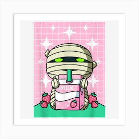 Mummy Halloween Strawberry Milk Carton Kawaii Anime 1 Art Print