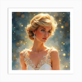 Princess Diana In Watercolor Surrounded By Soft, Glowing Lights 1 Art Print