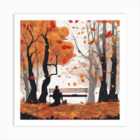 Autumn Park With A Bench Art Print