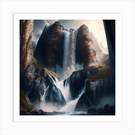 Waterfall In The Mountains Art Print