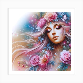 Beautiful Girl With Flowers 1 Art Print