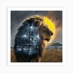 Lion In The Rain 1 Art Print