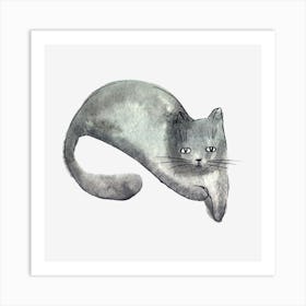 Grey Cat Watercolor Painting Art Print