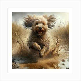 Dog Running In Mud 4 Art Print