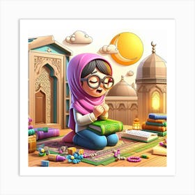 Muslim Girl Reading A Book Art Print