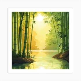 A Stream In A Bamboo Forest At Sun Rise Square Composition 316 Art Print