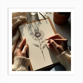 Sunflower Drawing Art Print