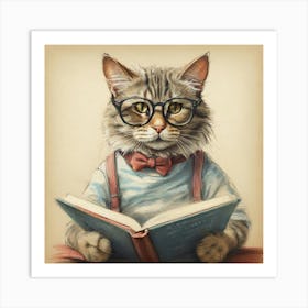 Cat Reading Book 5 Art Print