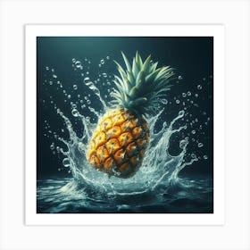 A Pineapple with Water Splash 3 Art Print