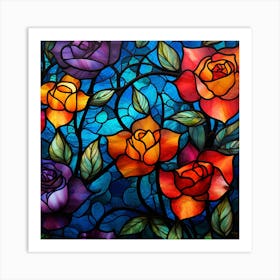 Stained Glass Roses 3 Art Print