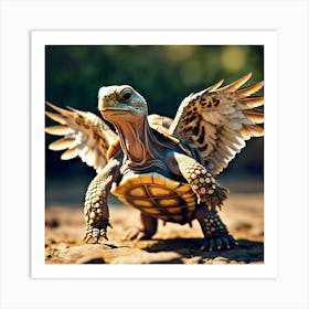 Tortoise Flapping His New Wings And Lifting Off Into The Sky Art Print