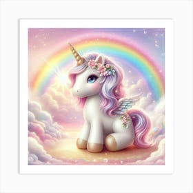 Unicorn 🦄 with a beautiful background, rainbow and Pink clouds Art Print