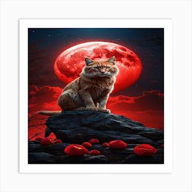 Red Moon Cat Art Print