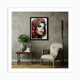 Portrait Of A Woman With Flowers Art Print