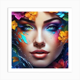 Portrait Of A Woman With Flowers Art Print