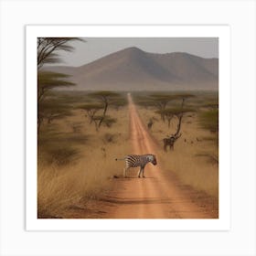 Zebra Crossing The Road Art Print