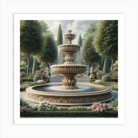 Fountain In The Garden Art Print