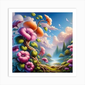 Flowers And Clouds Art Print