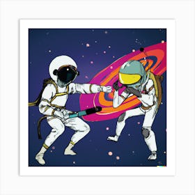 Two Astronauts Fighting In Space Art Print