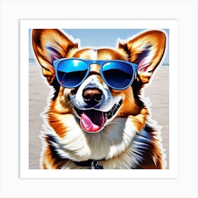 Corgi Dog With Sunglasses 1 Art Print