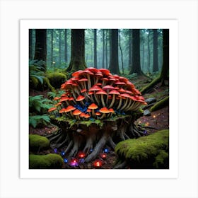 Glowing Growth Mushrooms In The Forest Art Print