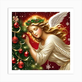 Angel Decorating Christmas Tree Art Print