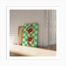 Crabs On A Checkered Floor - Green Art Print