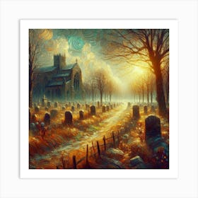 Van Gogh Madness: Masterful Surrealism of an Abandoned Cemetery in Arles | RHADS, Artstation Trending | Oil on Canvas, 3D Texture, Octane Render | Luminous Atmosphere in Ultra High Definition. Art Print