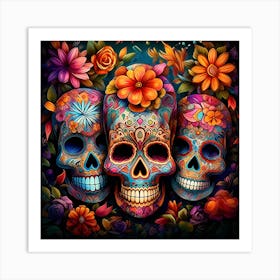 Maraclemente Many Sugar Skulls Colorful Flowers Vibrant Colors 9 Art Print