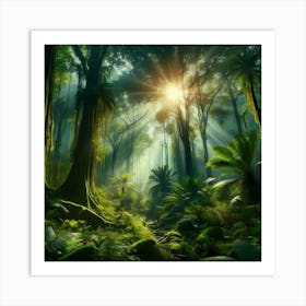 Lush Rainforest in The Morning With Sunlight Art Print