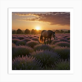 Horse In Lavender Field At Sunset 6 Art Print