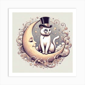 Cat On The Moon Art Print